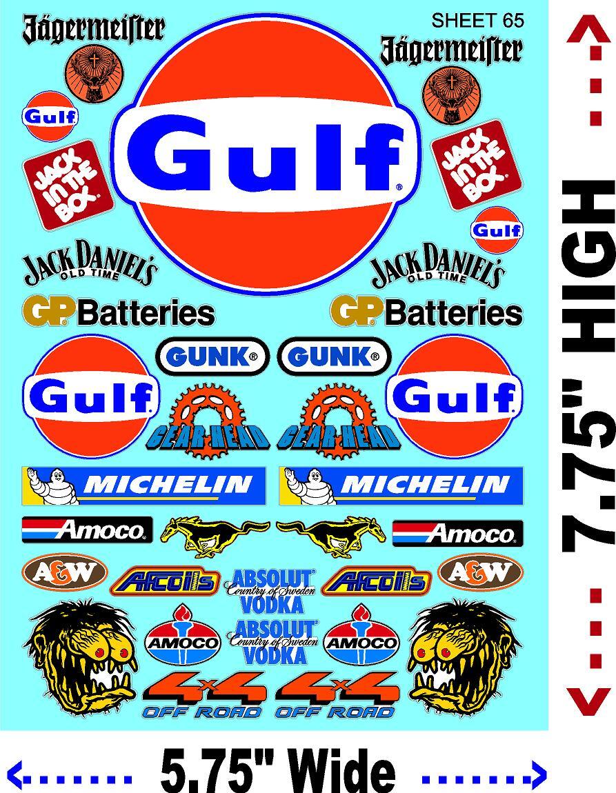 CLEAR VINYL GULF Sticker Gang SHEET 65-R/C MODEL Decals 1/12-1/10-GRAPHICS CUT