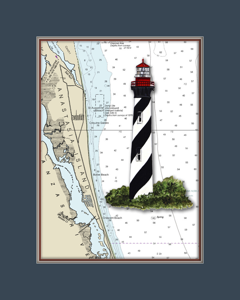 St. Augustine, FL Lighthouse and Nautical Chart High Quality Canvas Print