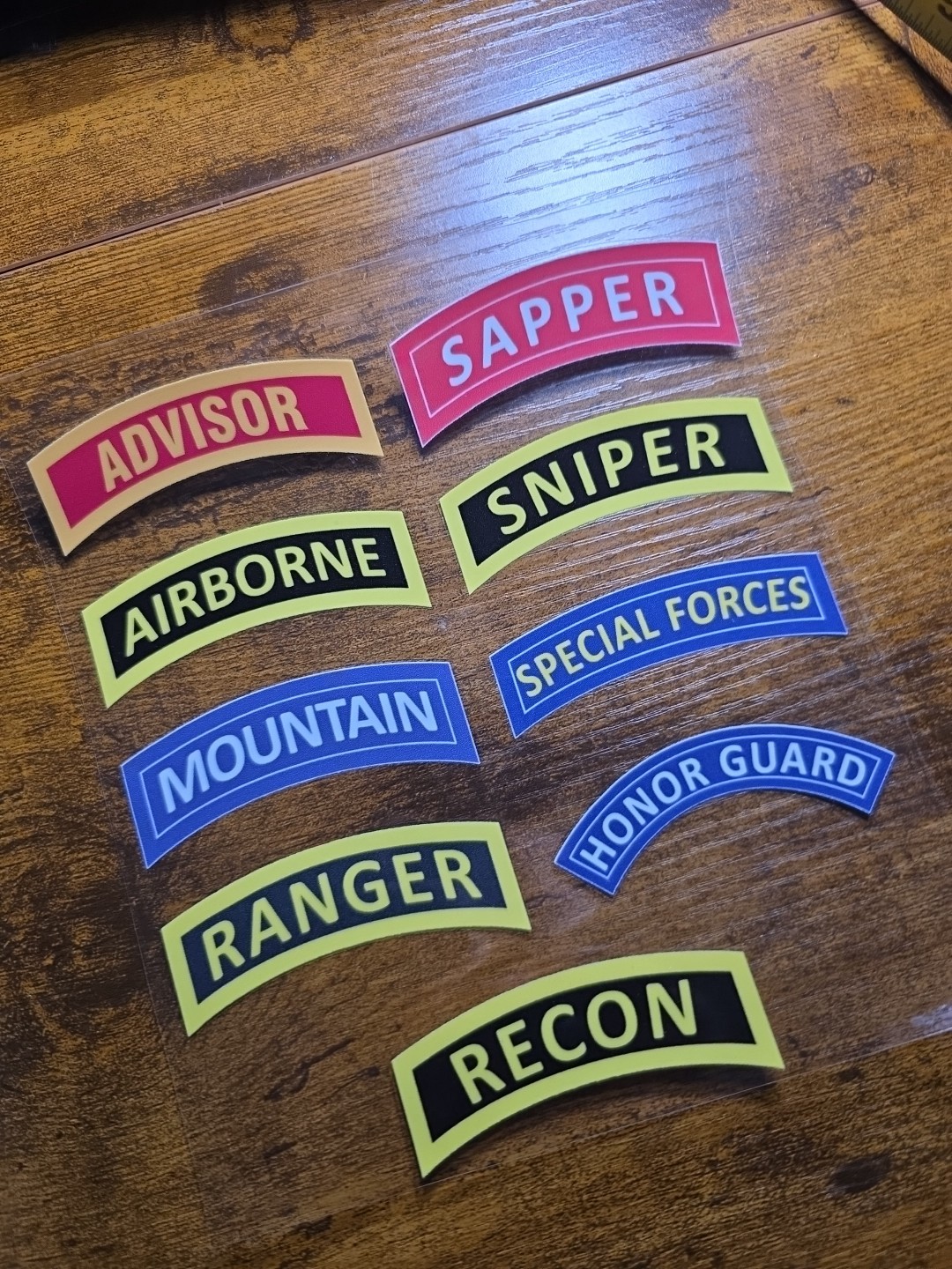 Army Shoulder 9 Tab Colored Bundle 3in UV DTF Decal Waterproof Made In USA