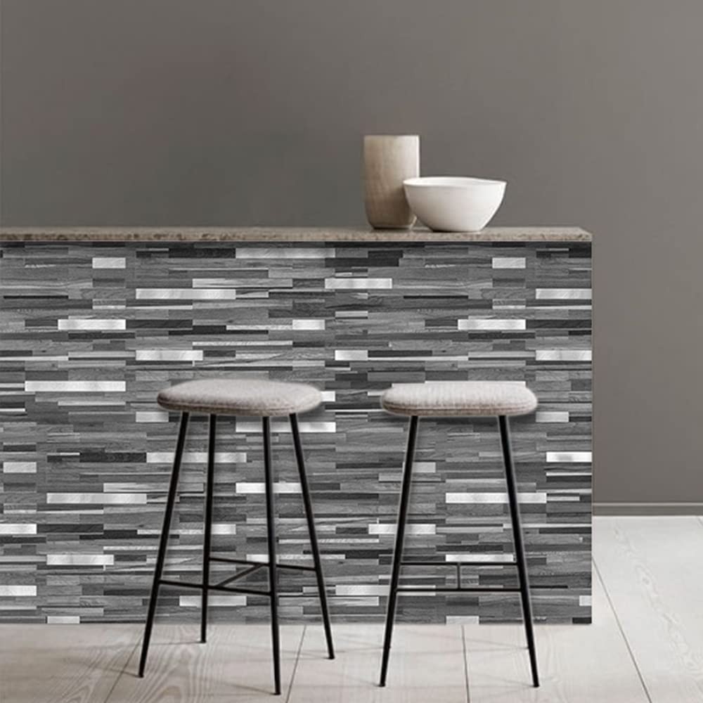 20 Sheets Peel and Stick Backsplash, Black & Grey Wood Look PVC Mixed Metal S…