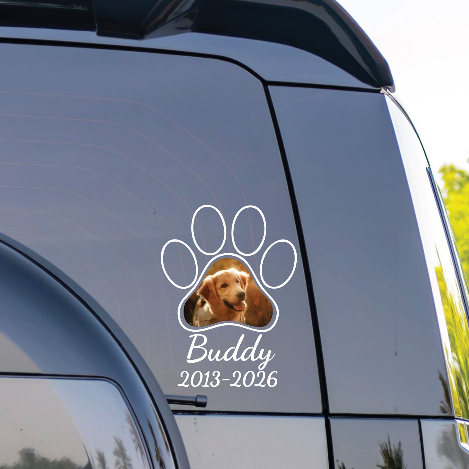Paw Print Dog Photo Memorial Decal – Custom Mourning Gift – Pet Remembrance