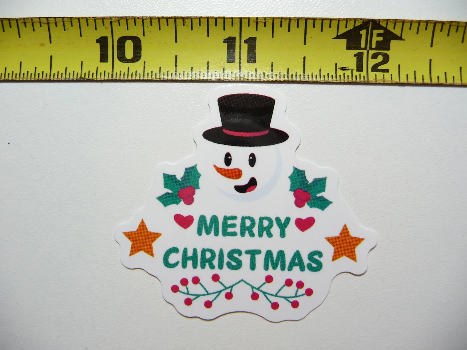 MERRY CHRISTMAS HAPPY SNOWMAN HOLLY STARS SMALL STICKER DECAL WINTER HOLIDAYS