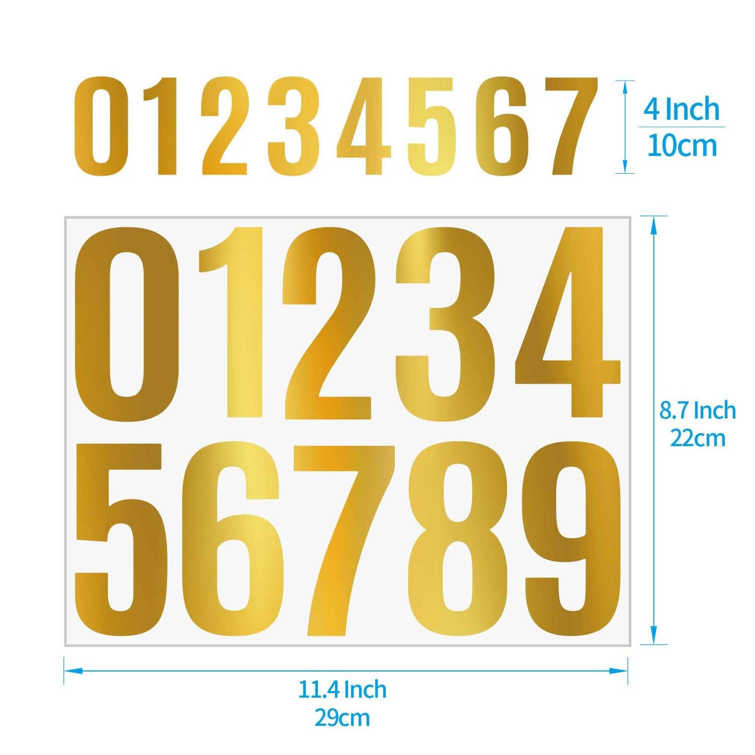 8 Sheets 4 Inch Number Stickers 0-9 – Waterproof Vinyl Self Adhesive Numbe