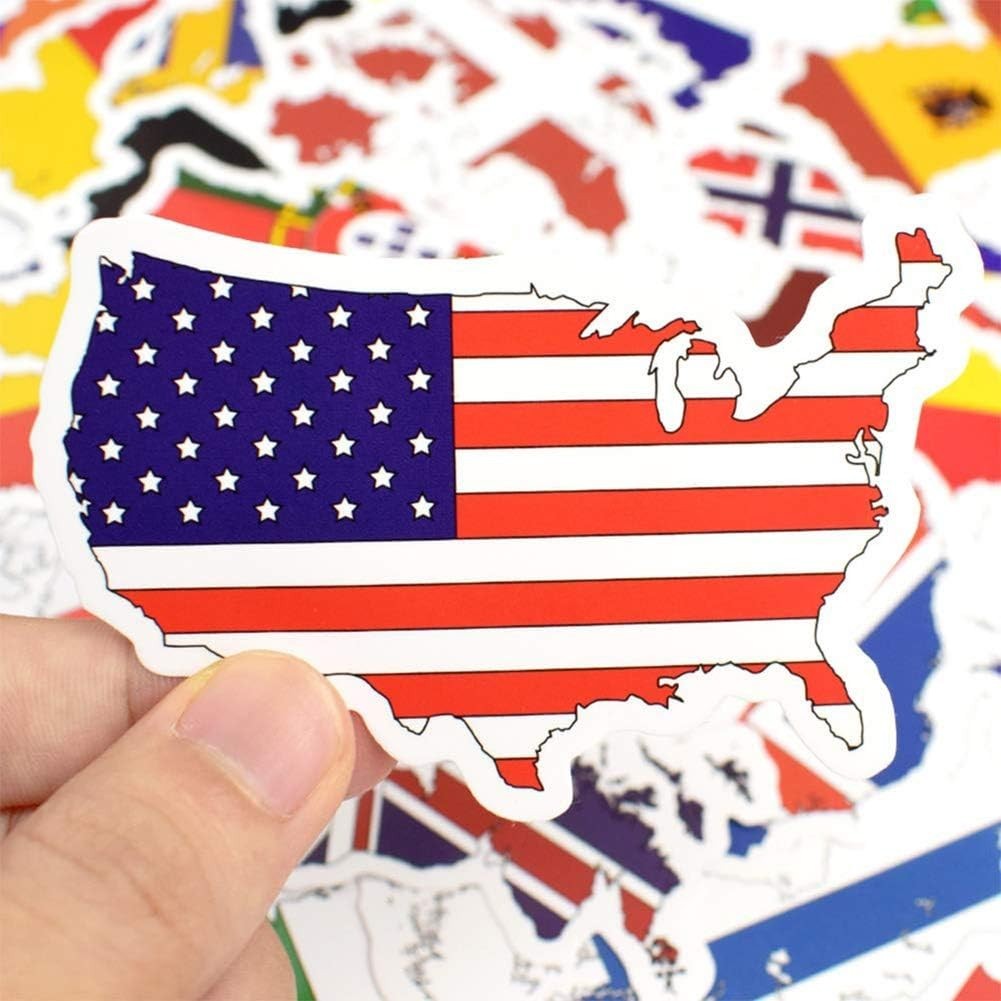 Vinyl National Flag Map Stickers Set – 50 Unique Designs for Creative Kids