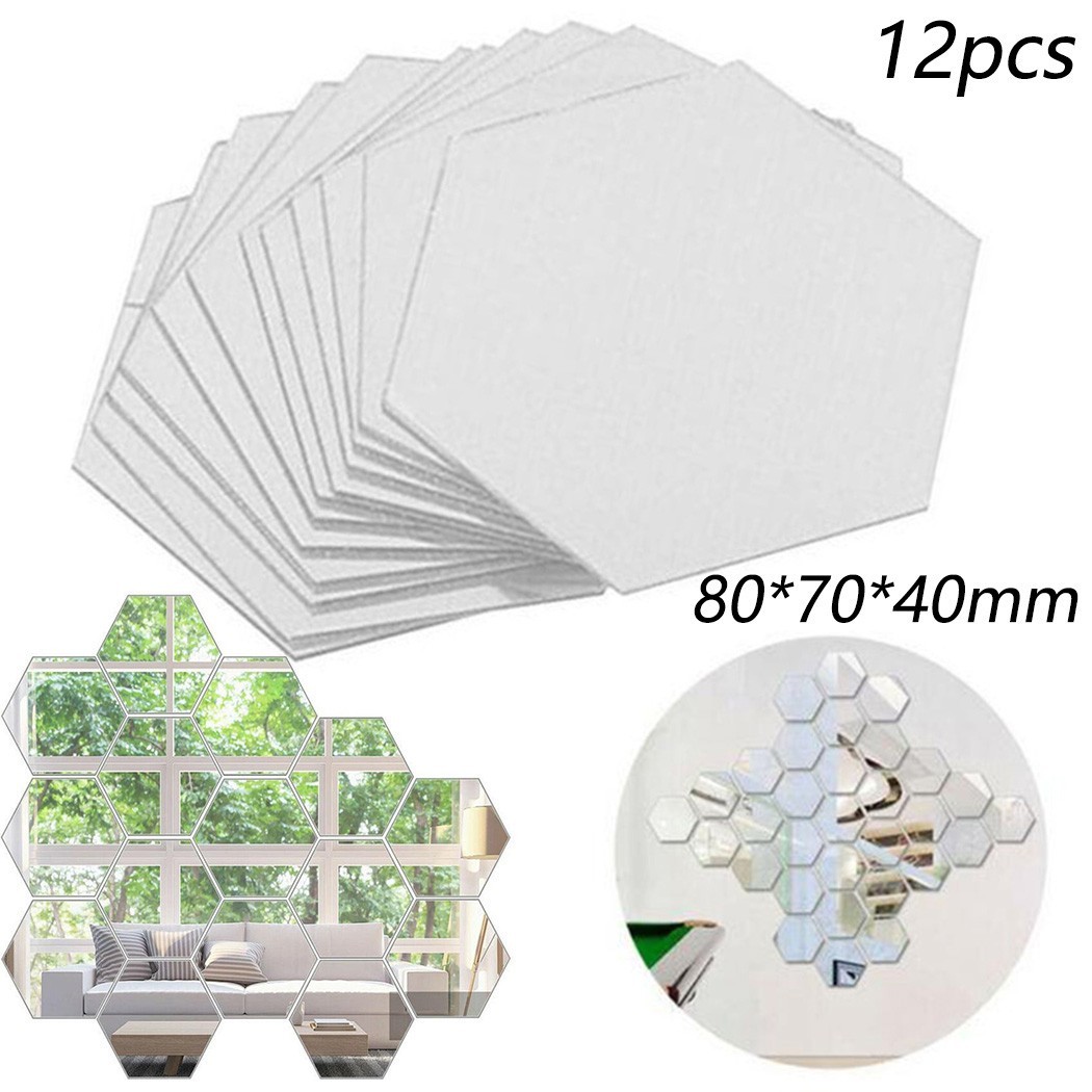 12/36pcs Art Mirror Hexagon Removable Acrylic Wall Stickers DIY Room Decor