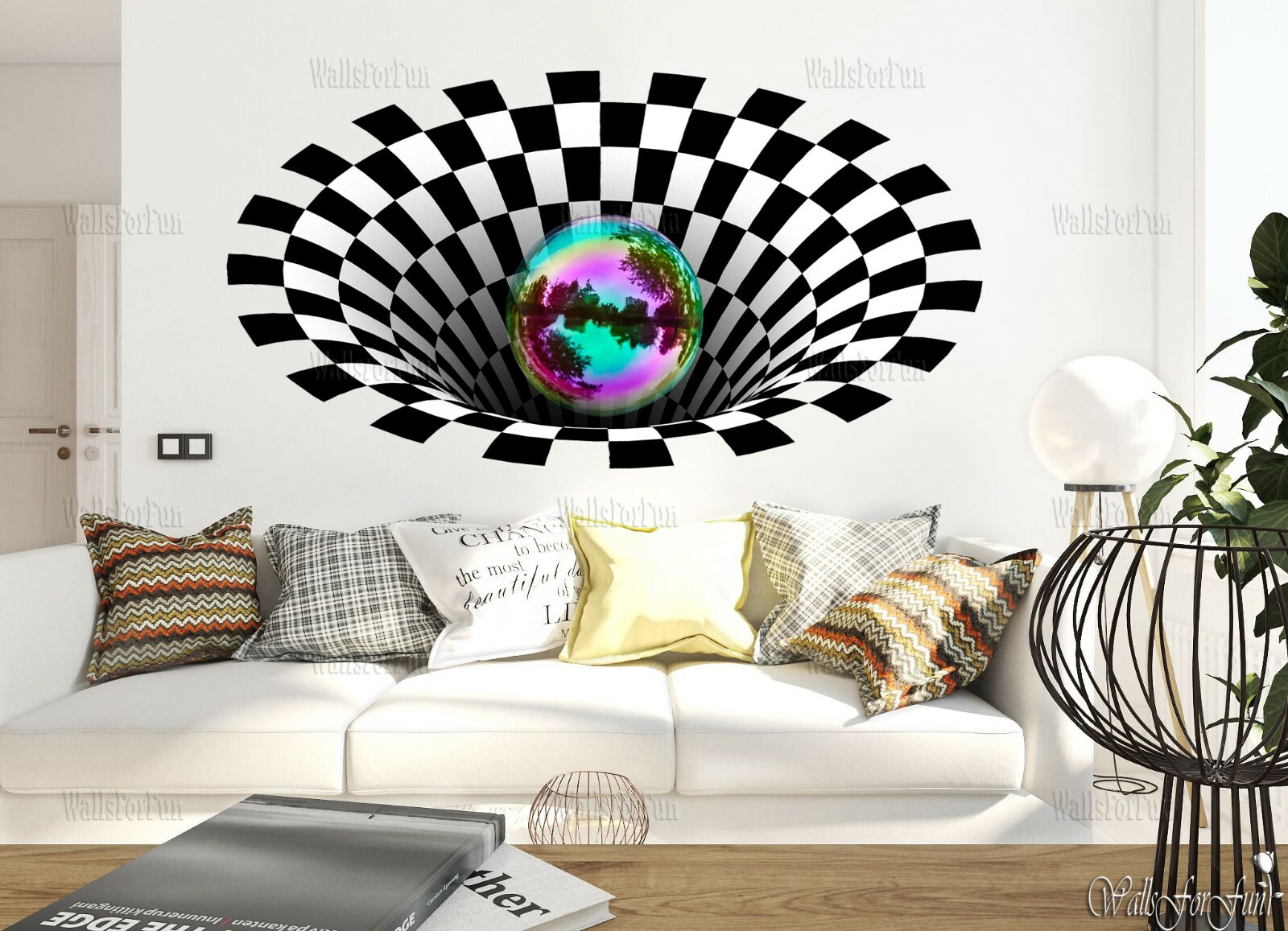 Optical illusion wall art Chess decor Illusion wall decal Creative gift idea 3d