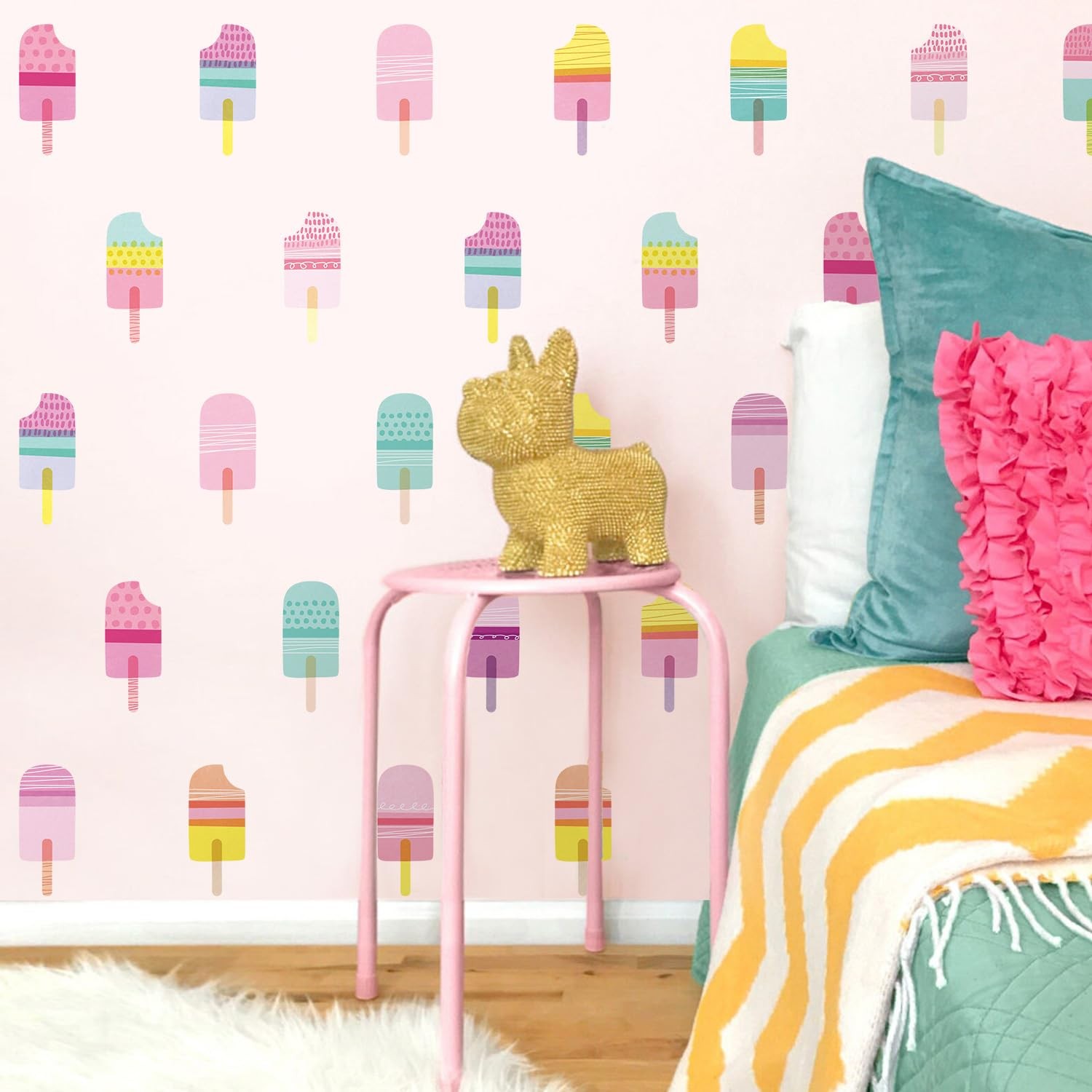 Kasubeso Ice Cream Wall Decals 48 Pcs Peel Stick for Kids Room