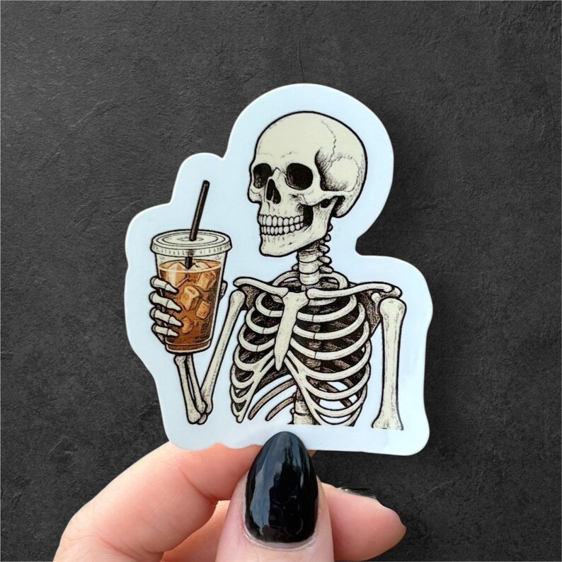 Skeleton sticker| iced coffee sticker| skull stickers| halloween| horror| cute