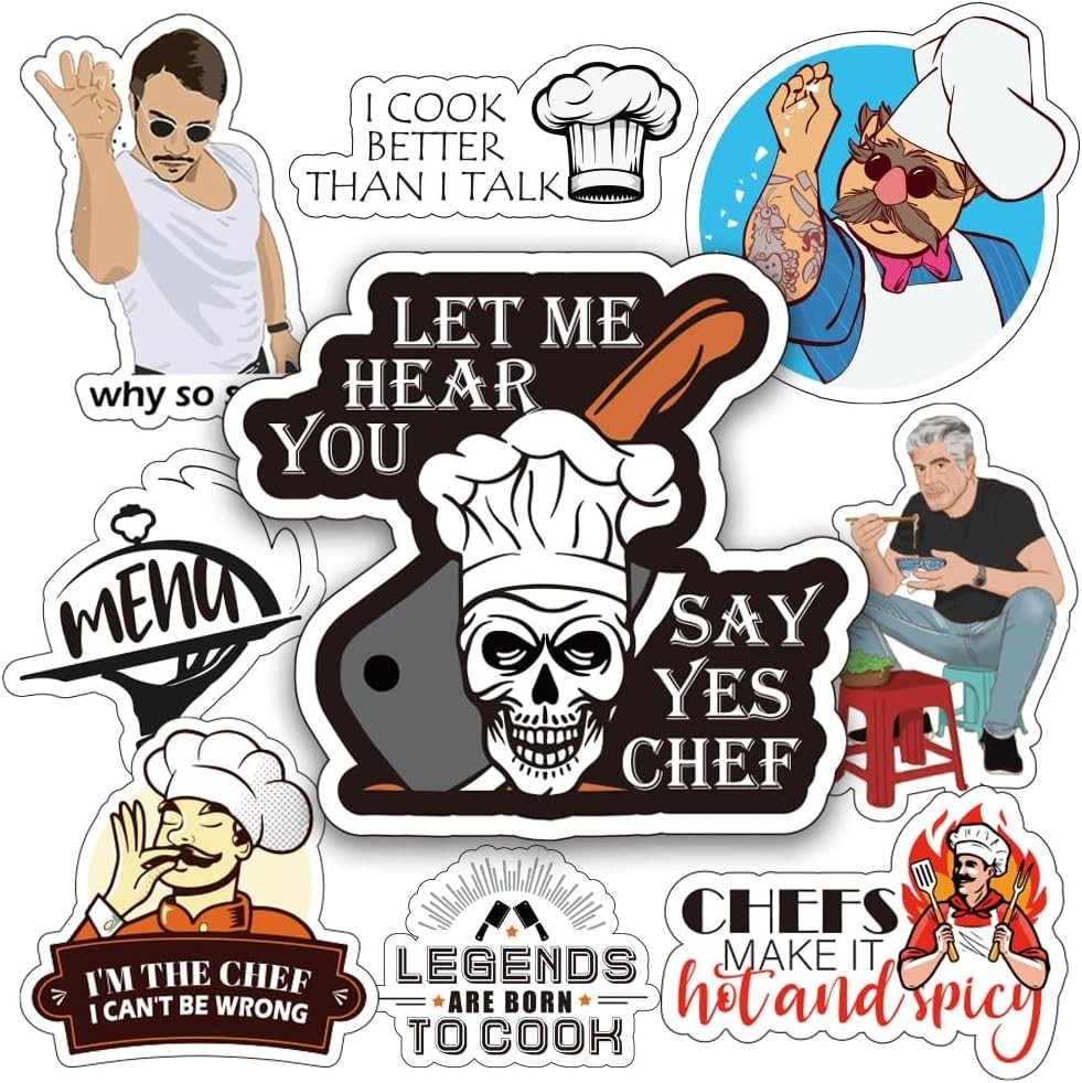 Funny Chef Stickers Pack Waterproof Vinyl Decals Water Bottles