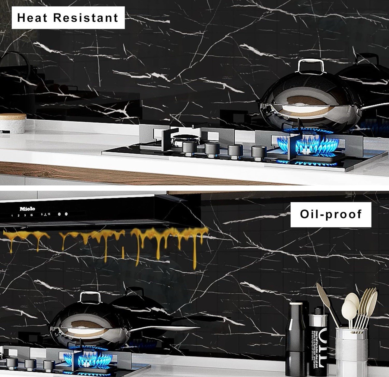 FUKU MON 24"x394" Black Marble Wallpaper Marble Contact Paper for Countertops…