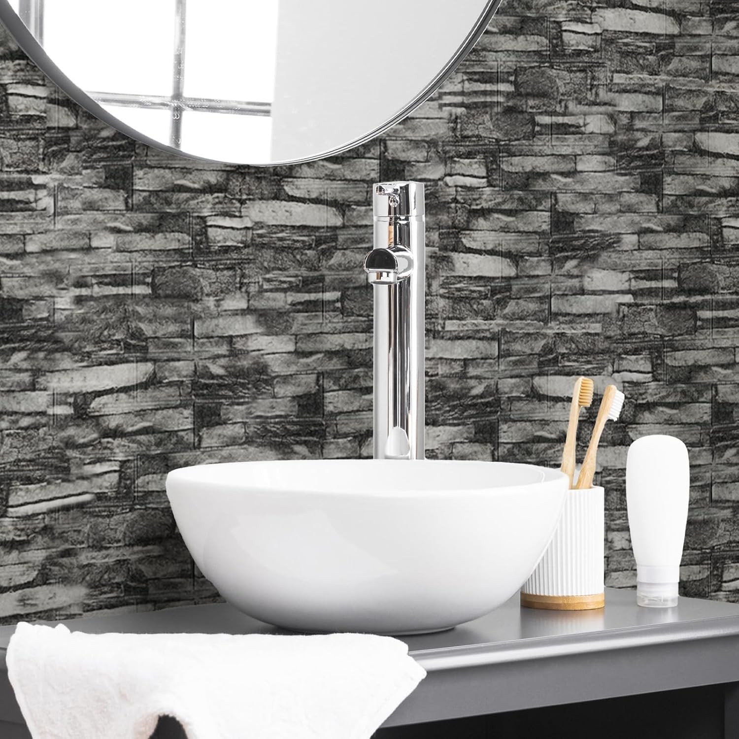 10PCS Faux Brick Foam Wall Panels Peel Stick Kitchen Bathroom Decor