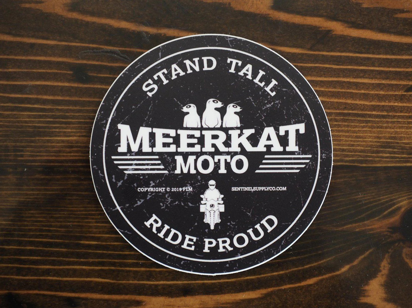 Meerkat Moto – Stand Tall Ride Proud Circle Sticker