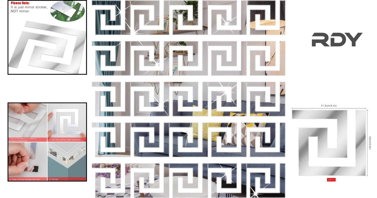Geometric Reflective Acrylic Wall Decals – 30 Pcs Removable Stickers for Home