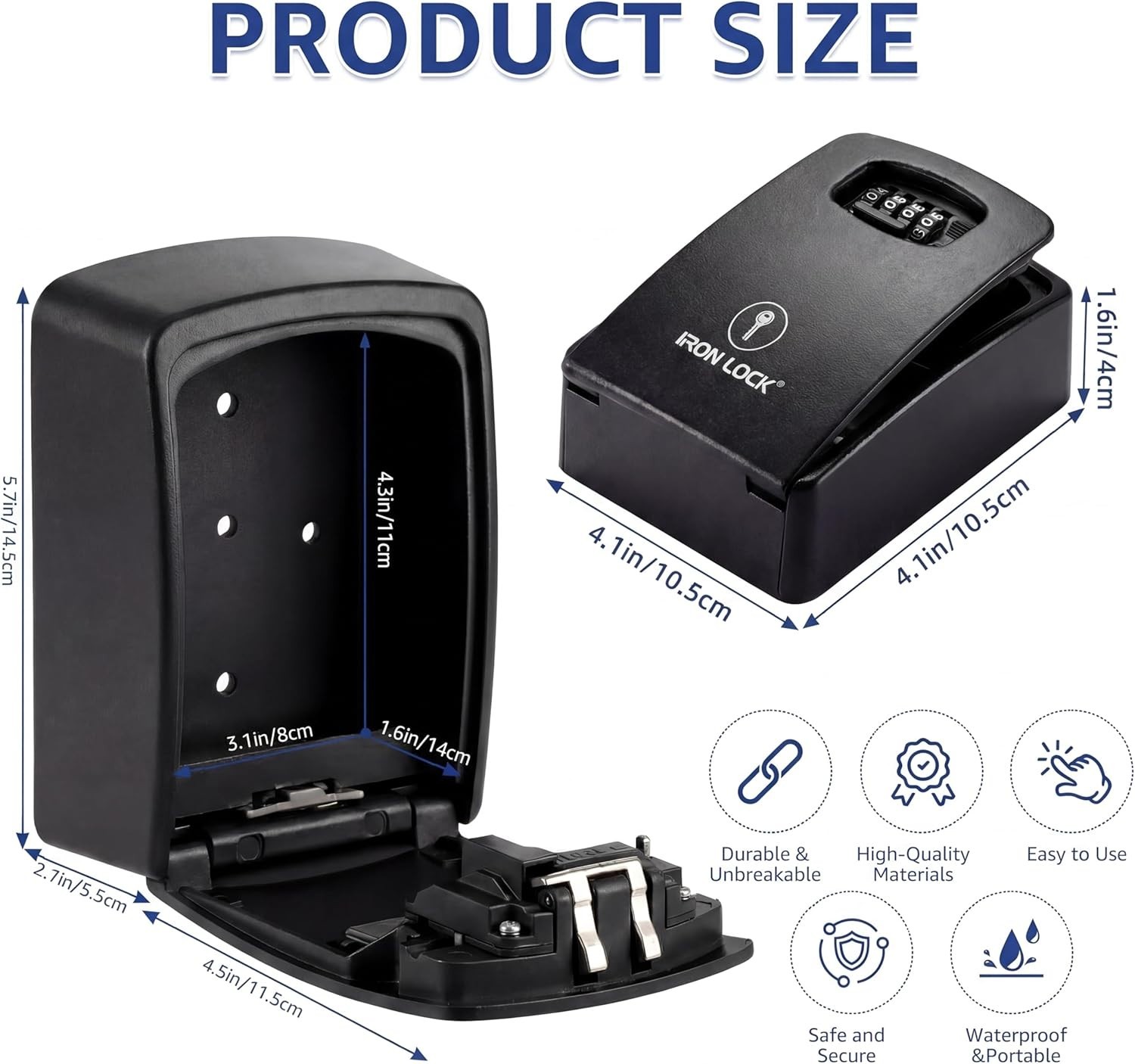 Key Lock Box XXL Wall Mount – Waterproof Outdoor 2X-Large, Black