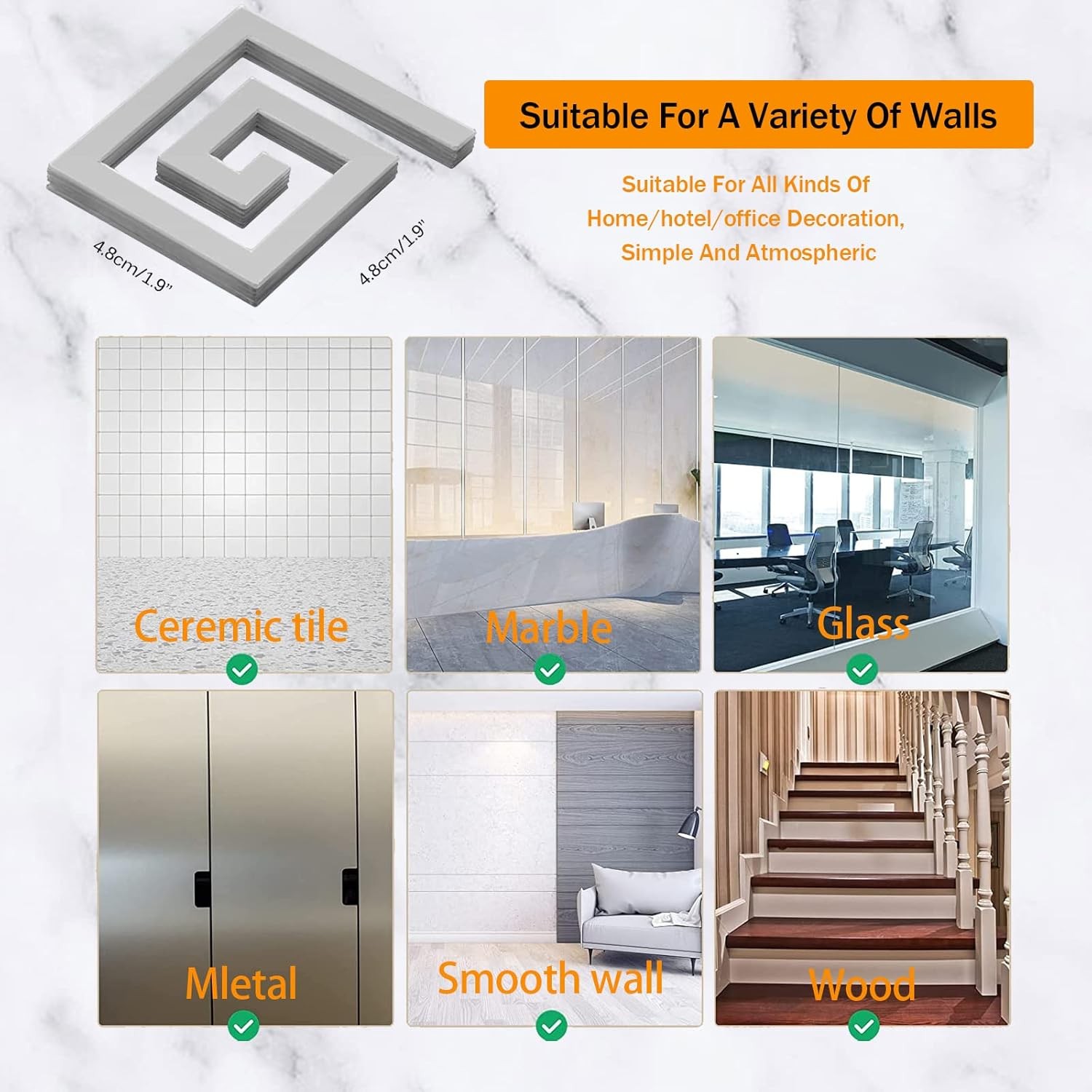 100 Pieces Removable Acrylic Mirror Setting, Mirror Tiles Wall Sticker Decal,Mir