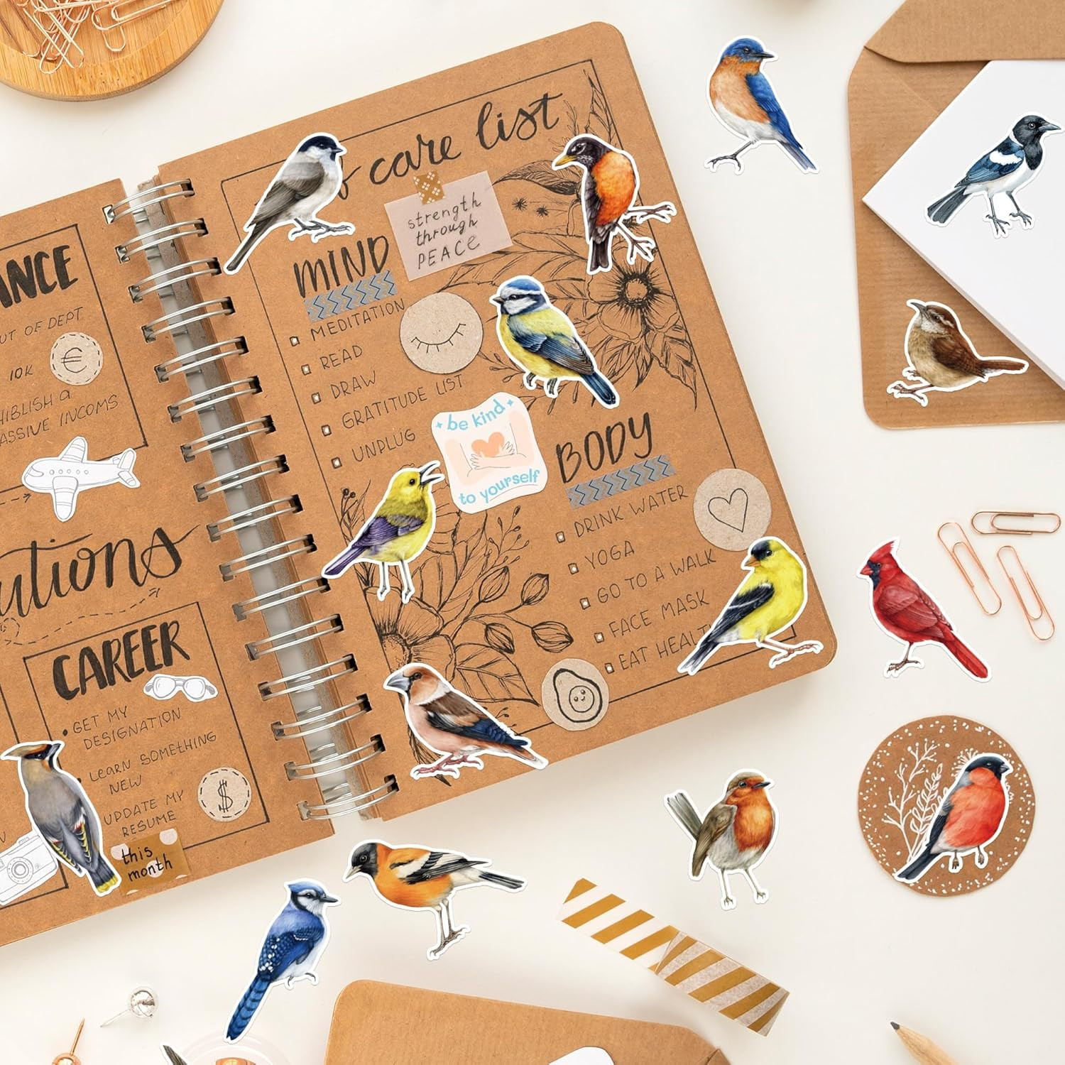 Watercolor Bird Sticker Rolls – 1000 Pcs Waterproof Vinyl Animal Stickers