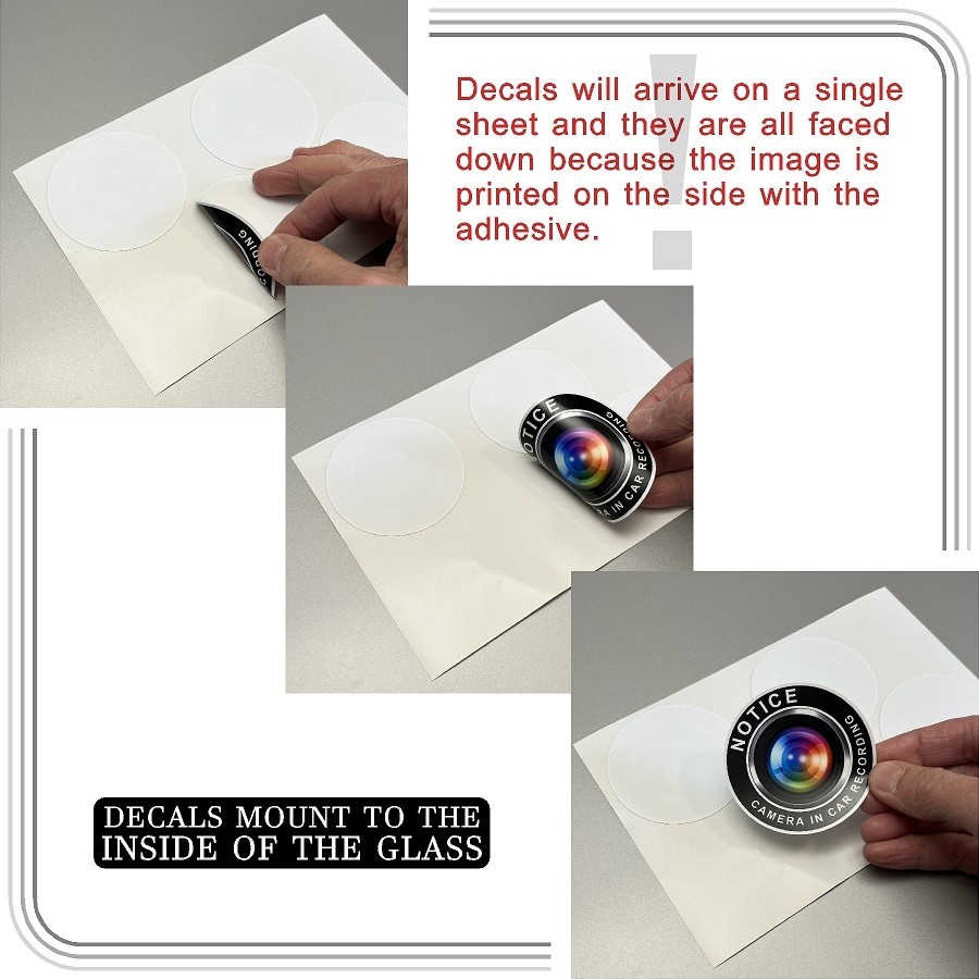 Camera in Car Recording Video 4-Pack INSIDE MOUNT Decals Black White 2.75"