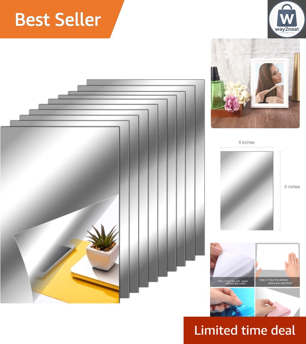 10 Pack Self-Adhesive Flexible Mirror Tiles – 6×9 Inches for Elegant Wall Decor