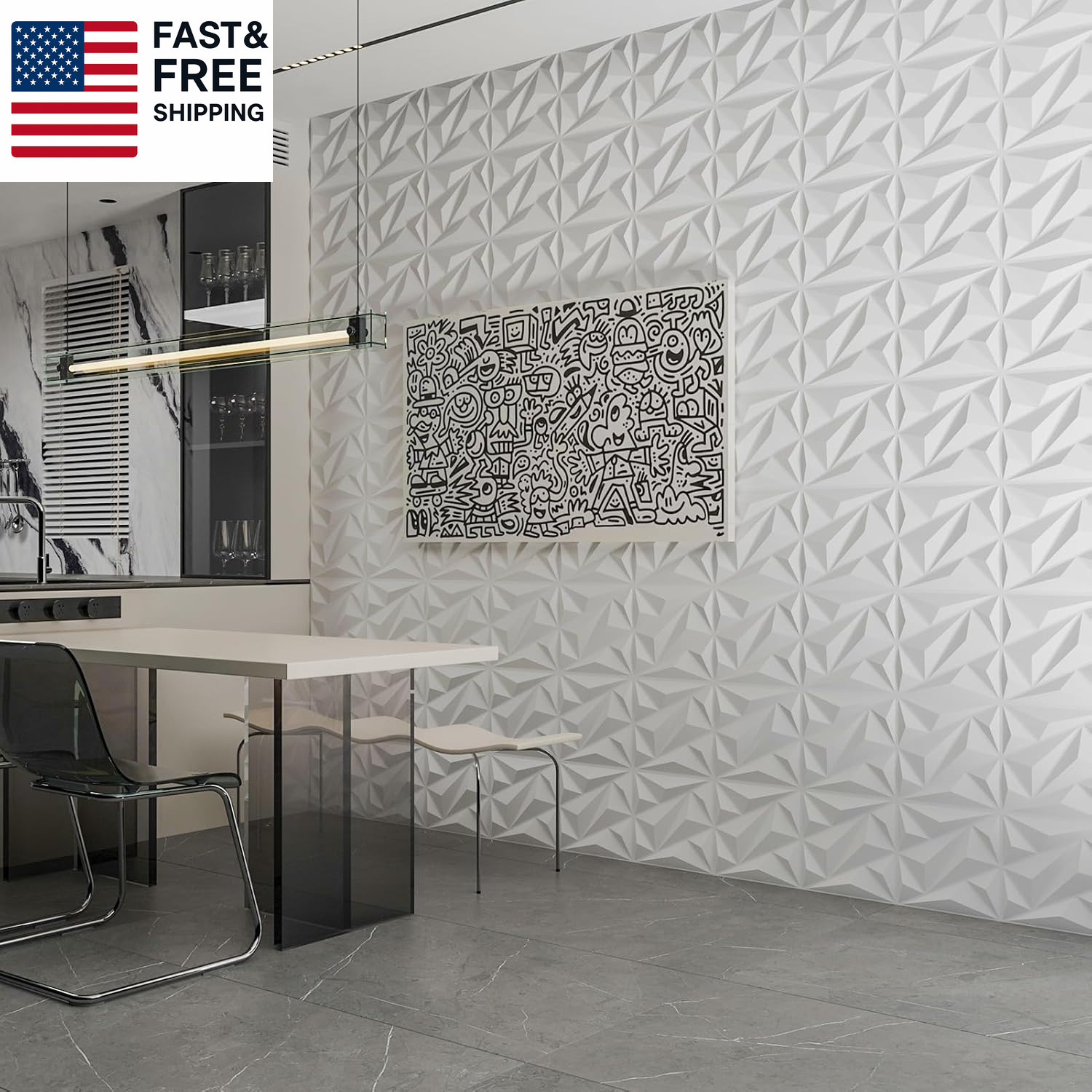33 Pack 3D Wall Panel Diamond for Interior Wall Décor, PVC Flower Textured Wall