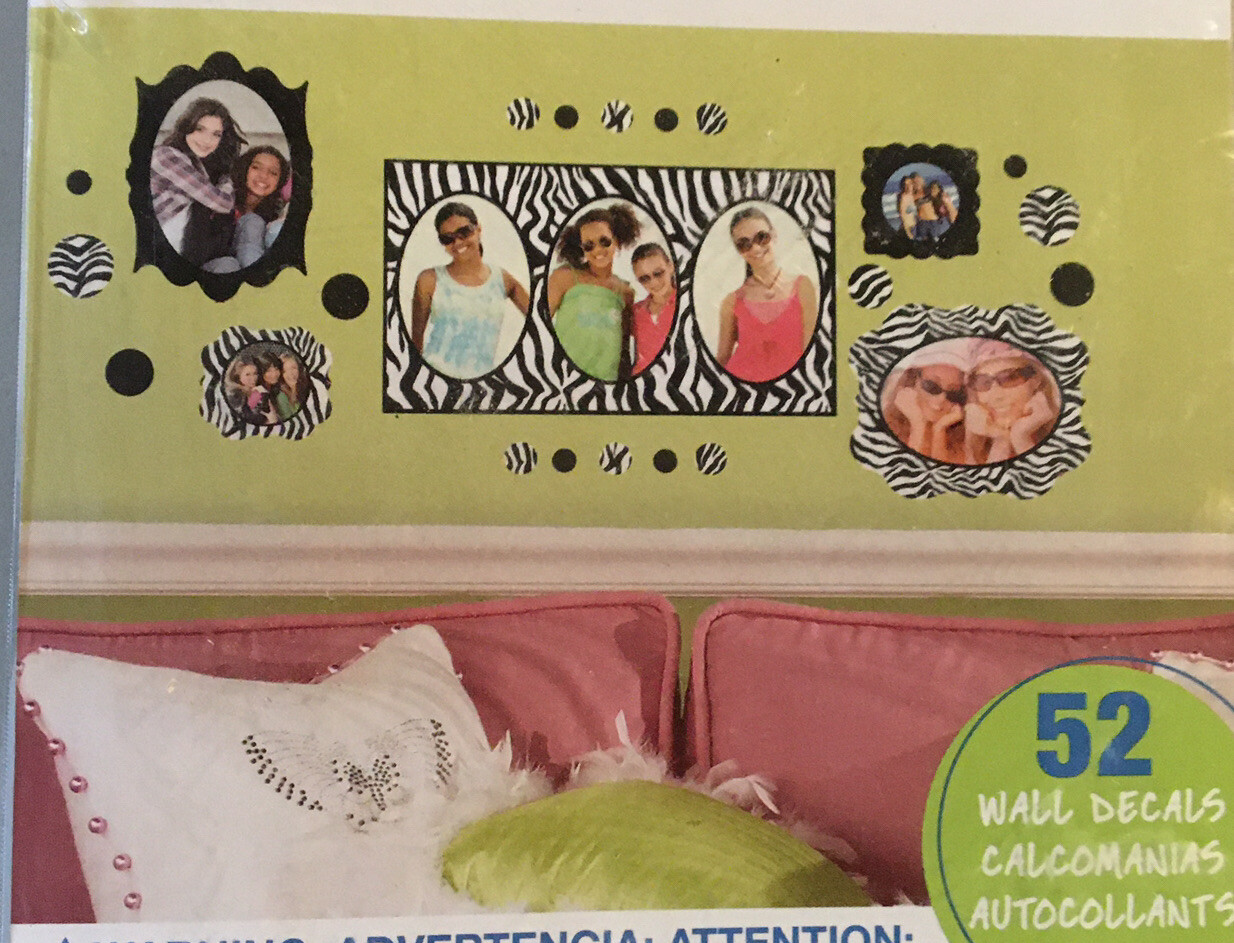 ZEBRA animal print FRAMES wall stickers 52 decals BLACK & WHITE photos PICTURES