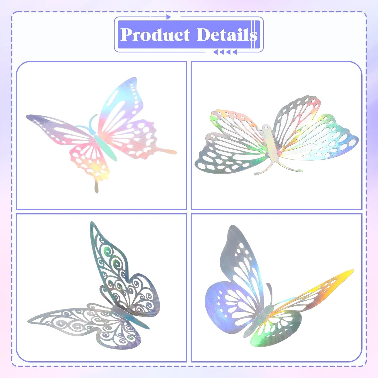 48Pcs 3D Butterfly Wall Stickers Silver Laser Decals Wedding Cake Party Decor