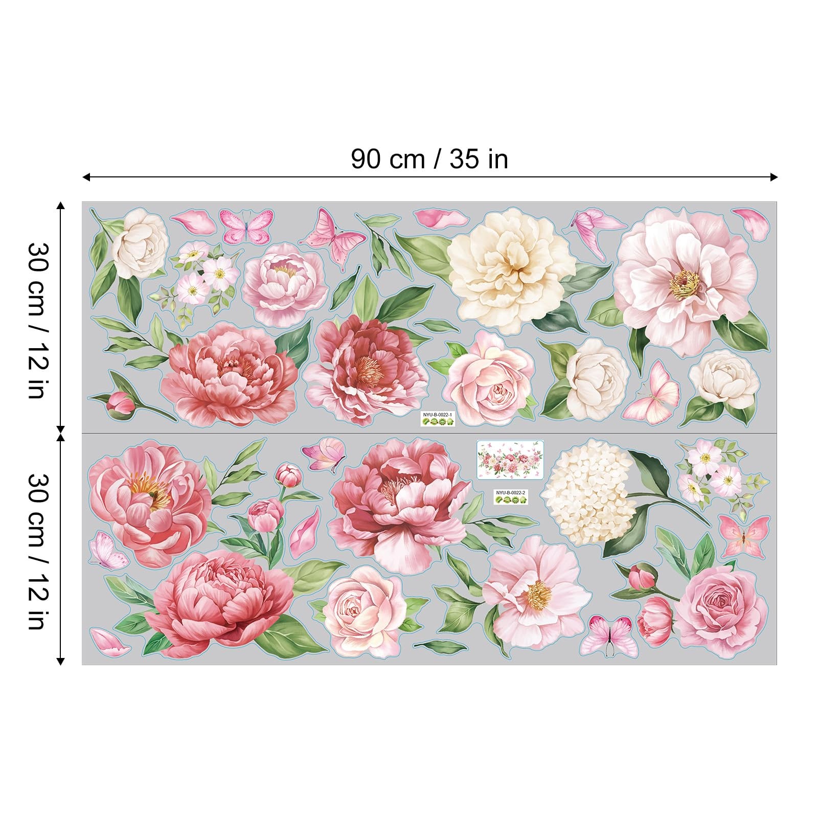 Peony Watercolor Wall Stickers Pink & White Floral Wall Decals Botanical Peel