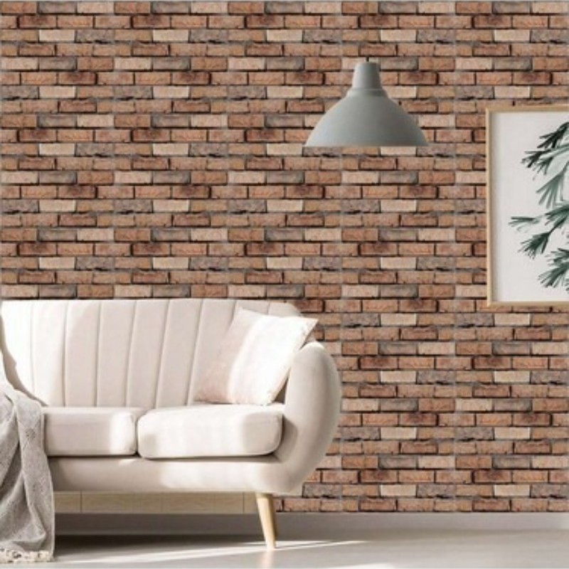 10Pack 3D Brick Wall Stickers Brown Self Adhesive Wallpaper For Background Decor