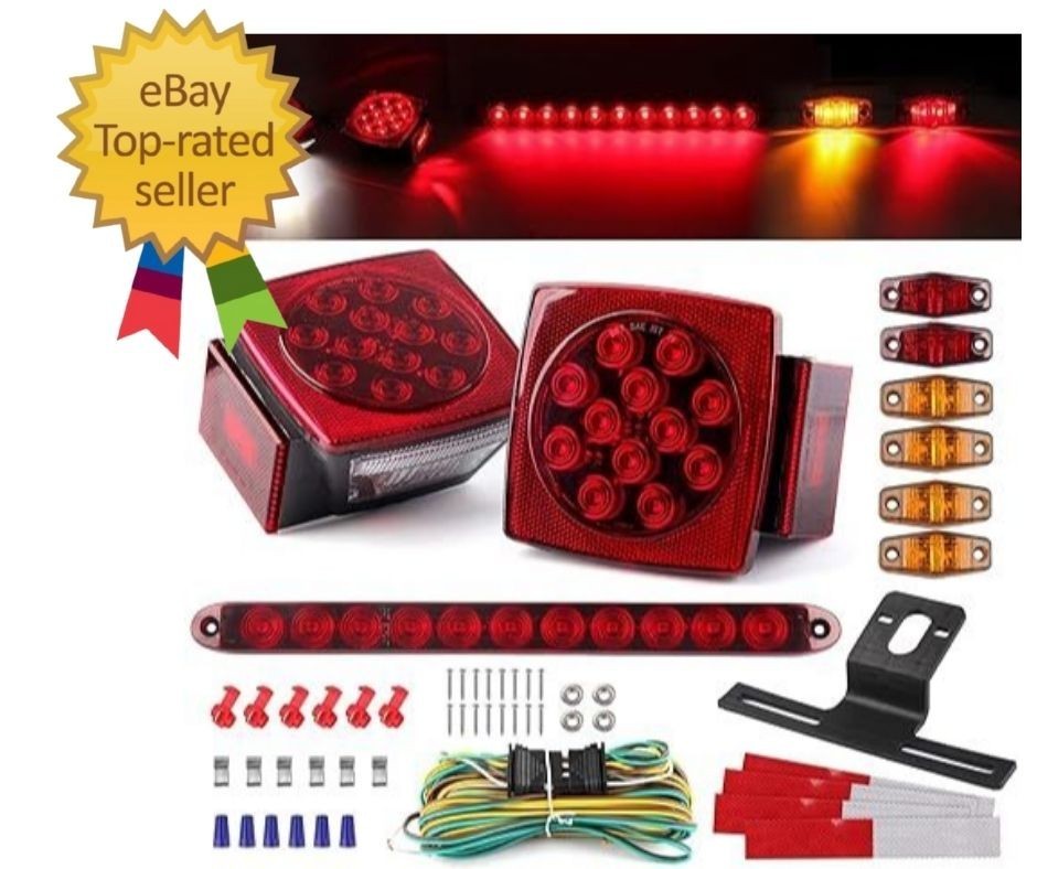 12V Trailer Led Light Kit, 2x Square Led Stop Turn Tail Brake License Plate Runn