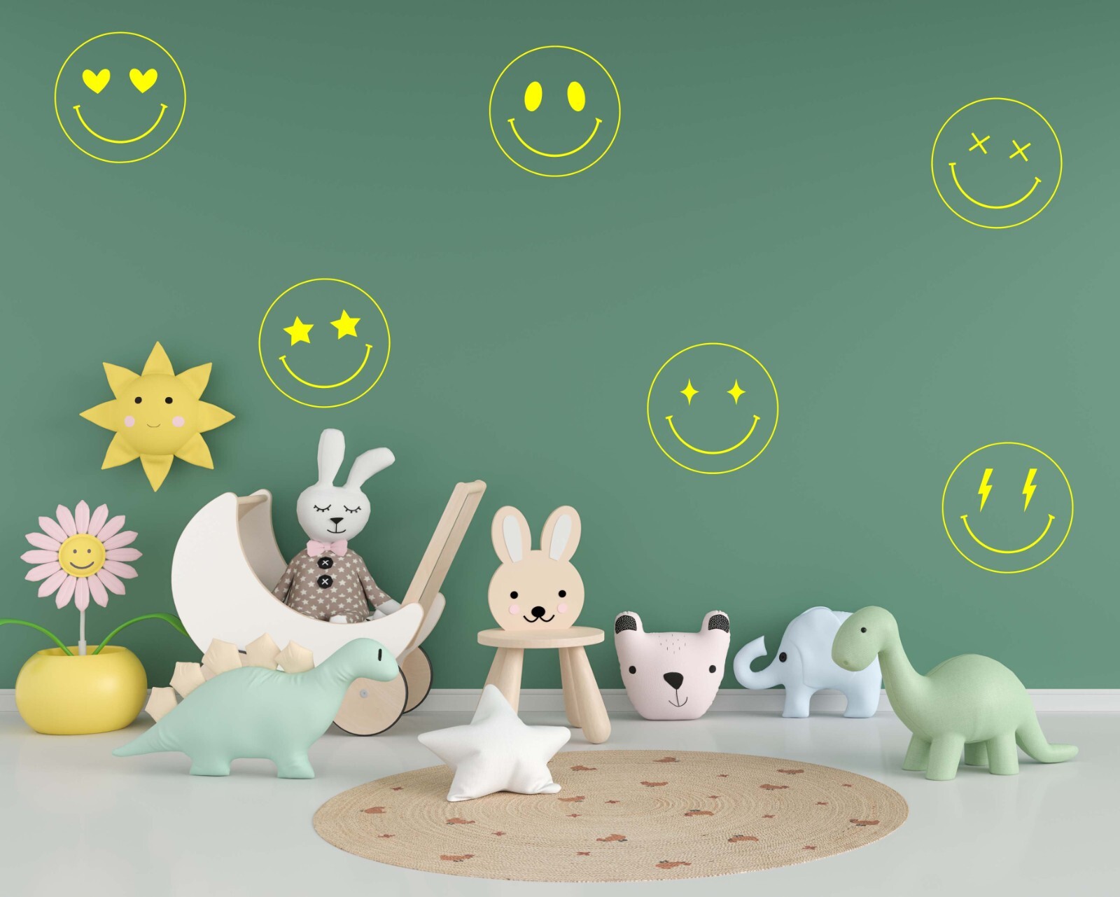 Set of 6 Smiley Face Wall Decals – Emoji Stickers n059