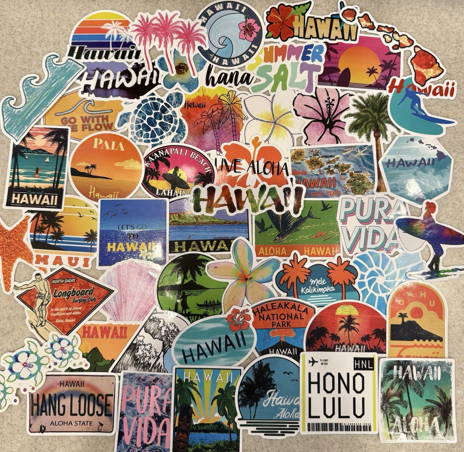 Hawaii, Surfing, Summer, Travel Stickers/Decals, NEW, Pick Your Pack of 50or100