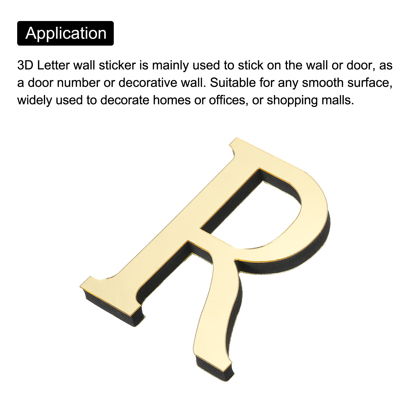 3D Acrylic Alphabet Mirror Wall Stickers Letter R Self-Adhesive Light Gold