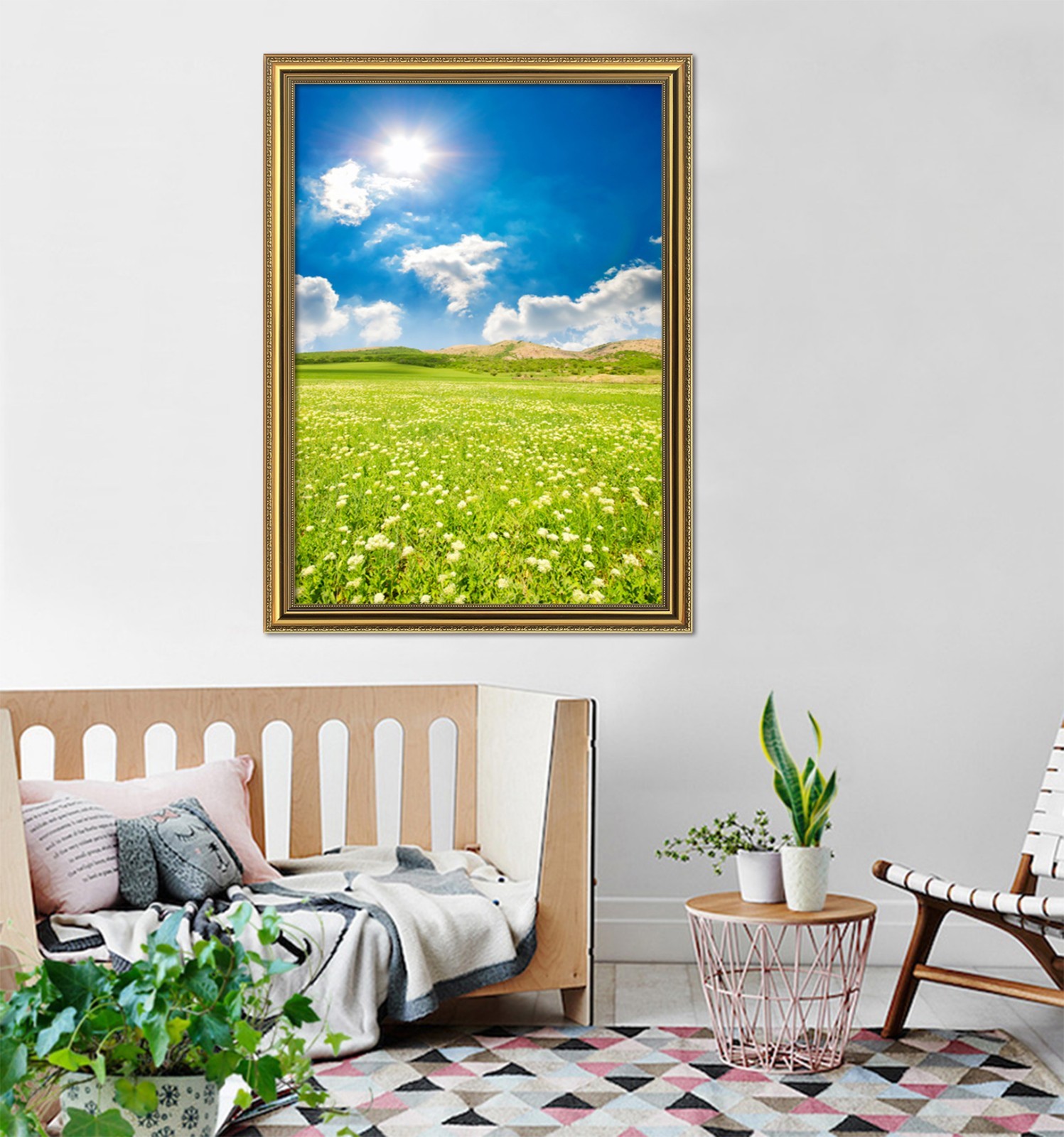 3D Field Blue Sky 5 Fake Framed Poster Home Decor Print Painting Unique Art