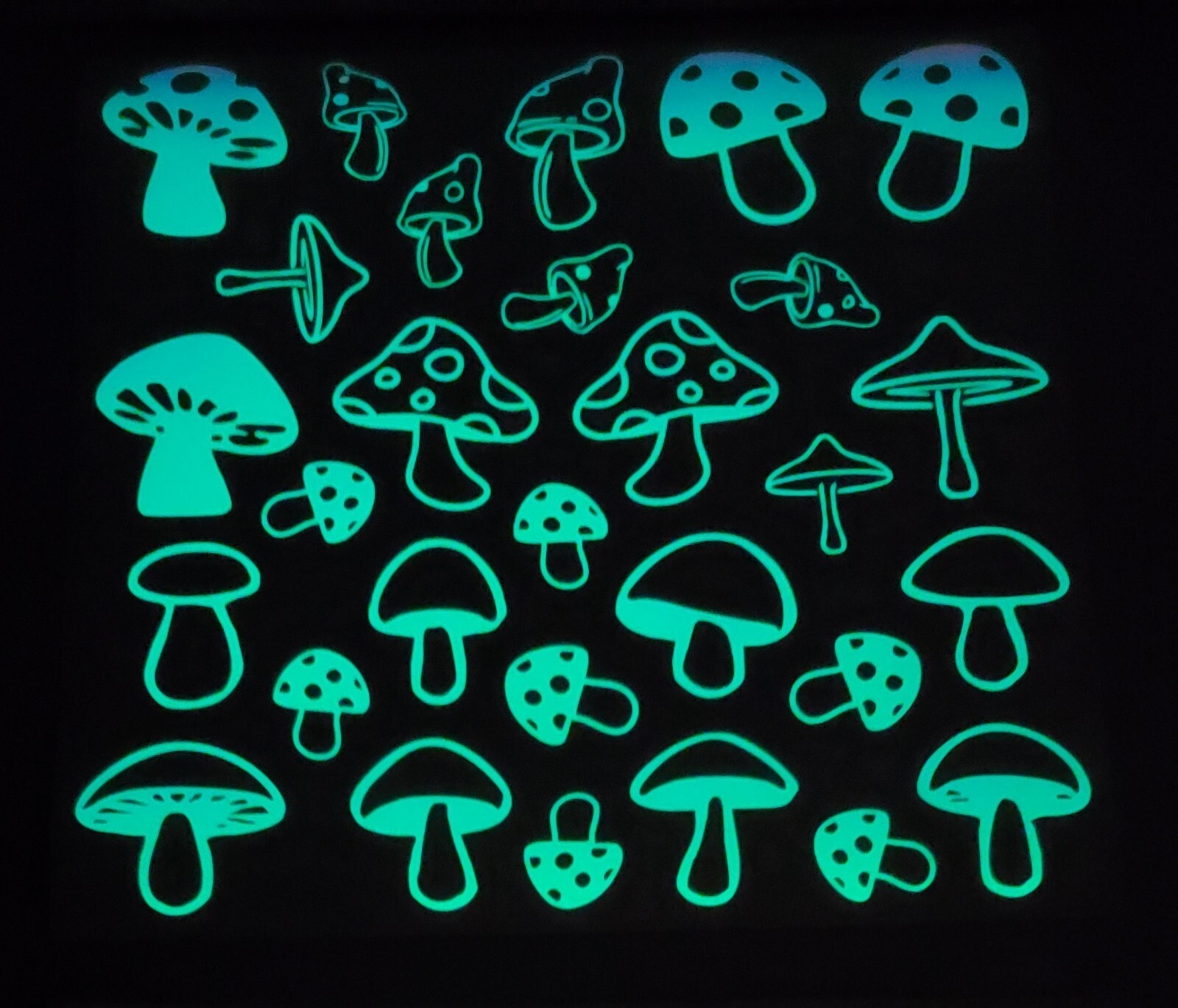 Glow In The Dark Vinyl Decals Trippy Shrooms Decor Lit Stickers New Full Sheets