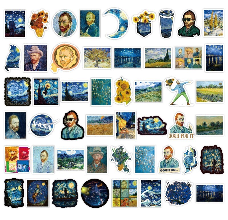 90pcs Famous Painting Vinyl Stickers, Artist Monet Van Gogh,007009