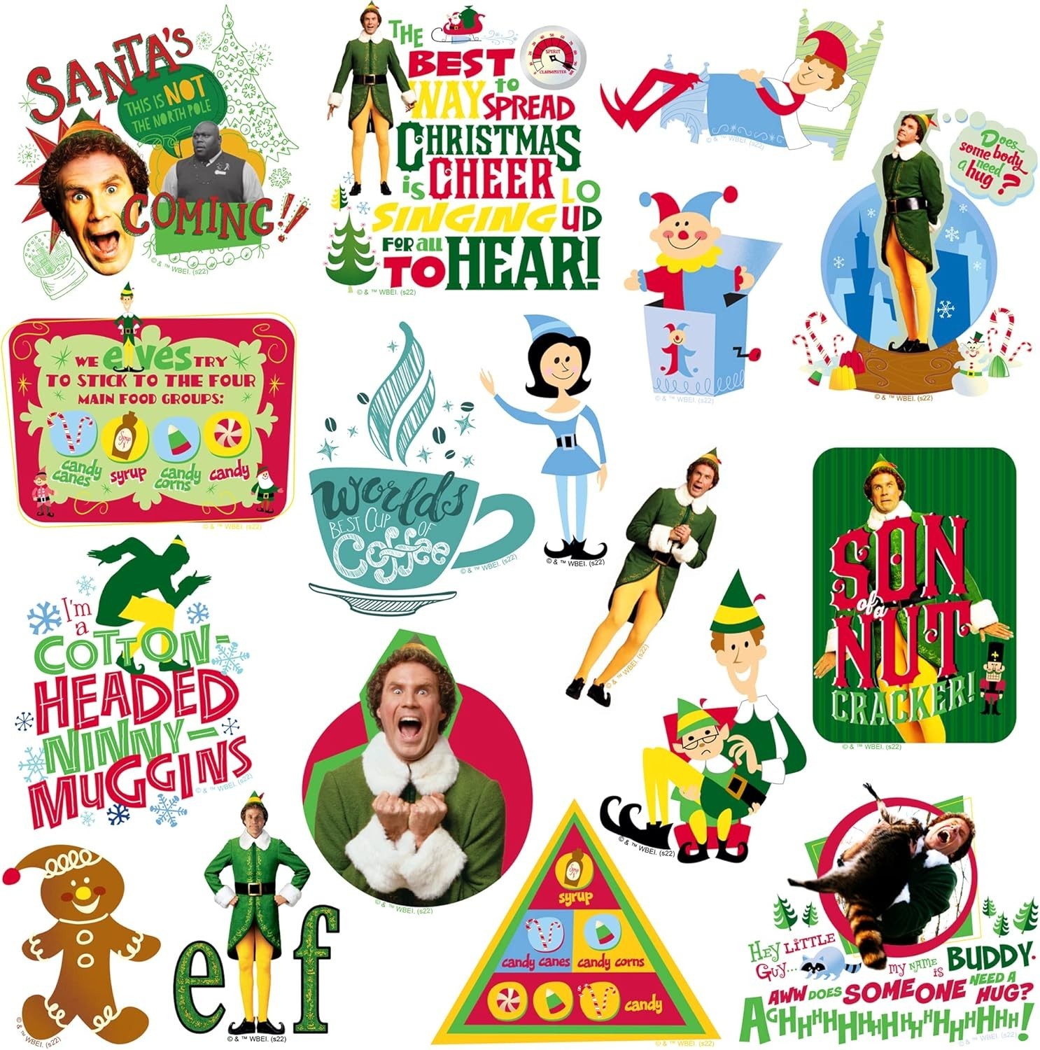 Buddy The Elf Sticker Funny Christmas Variety Pack Set of 50 Kids Gift Presents