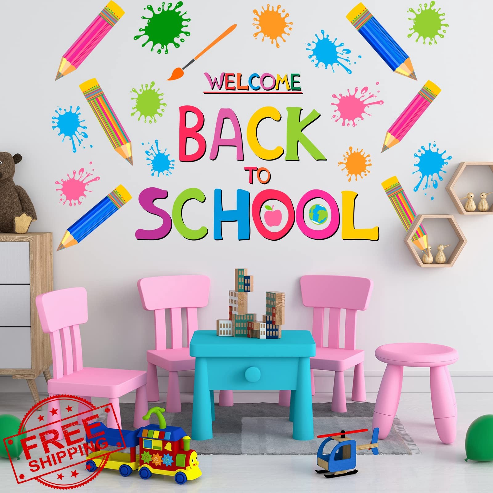 WINDVALE Back School Crayon Wall Decals
