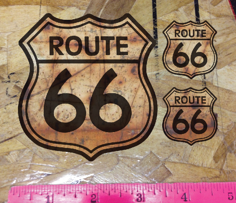Route 66 Black & Rusted Distressed Die Cut Decal Sticker – 3 for 1 – pick size
