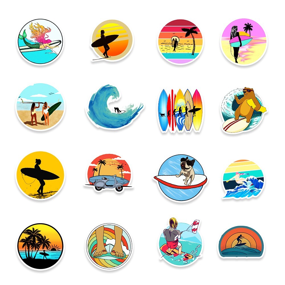 50 Pcs Stickers Summer Vacation Surfing Sports Beach Car Luggage Laptop Vinyl