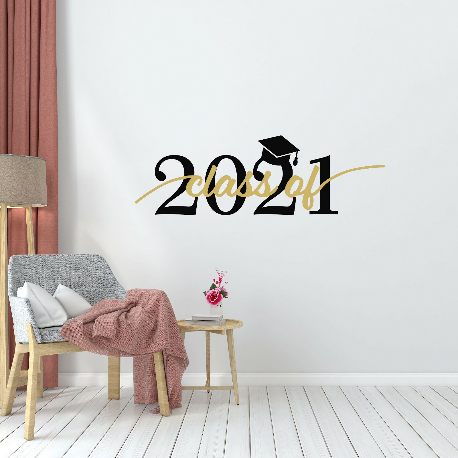 Vinyl Graduation Sticker Senior 2021 Gold & Black Design Home Wall Decal 7×20