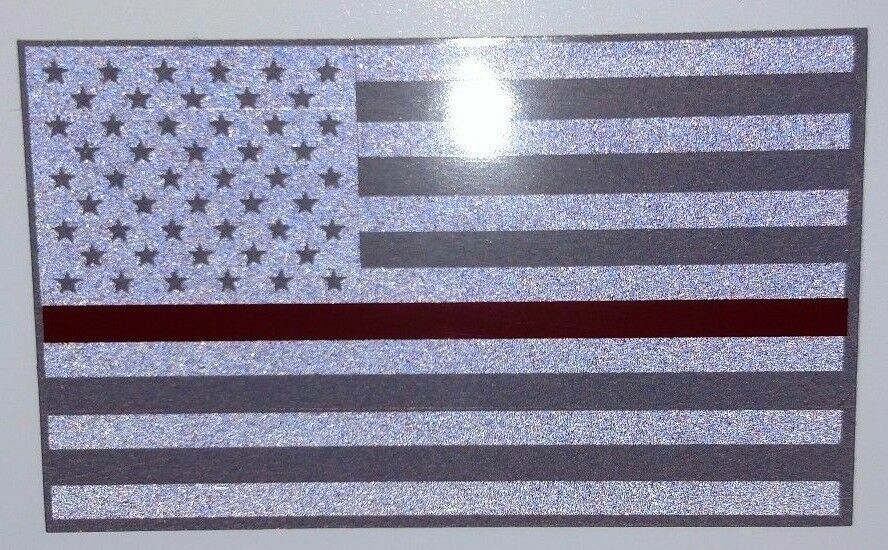 REFLECTIVE Subdued AMERICAN FLAG THIN RED LINE DECAL fire EMS Multiple Sizes