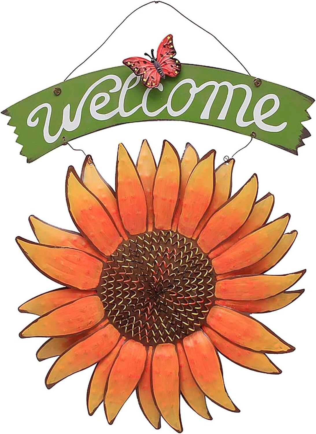 Sunflower Welcome Sign Metal Hanging Welcome Plaque for Wall(E)