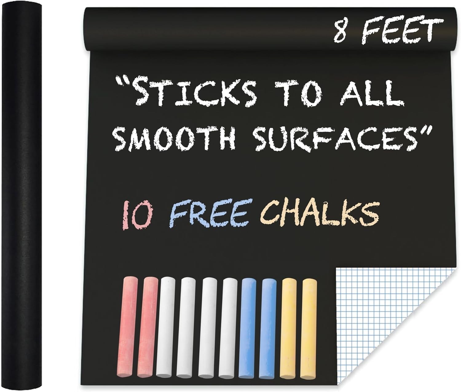 Chalkboard Adhesive Vinyl Roll (8 FEET) 10 Chalks Included – Peel & Stick Chal..