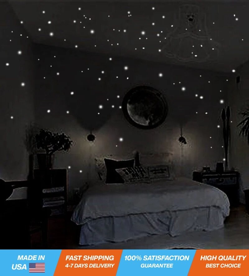 407PC Luminous Glow in Dark Star Stickers Vinyl Wall Decor Kids Room + 2PC Set