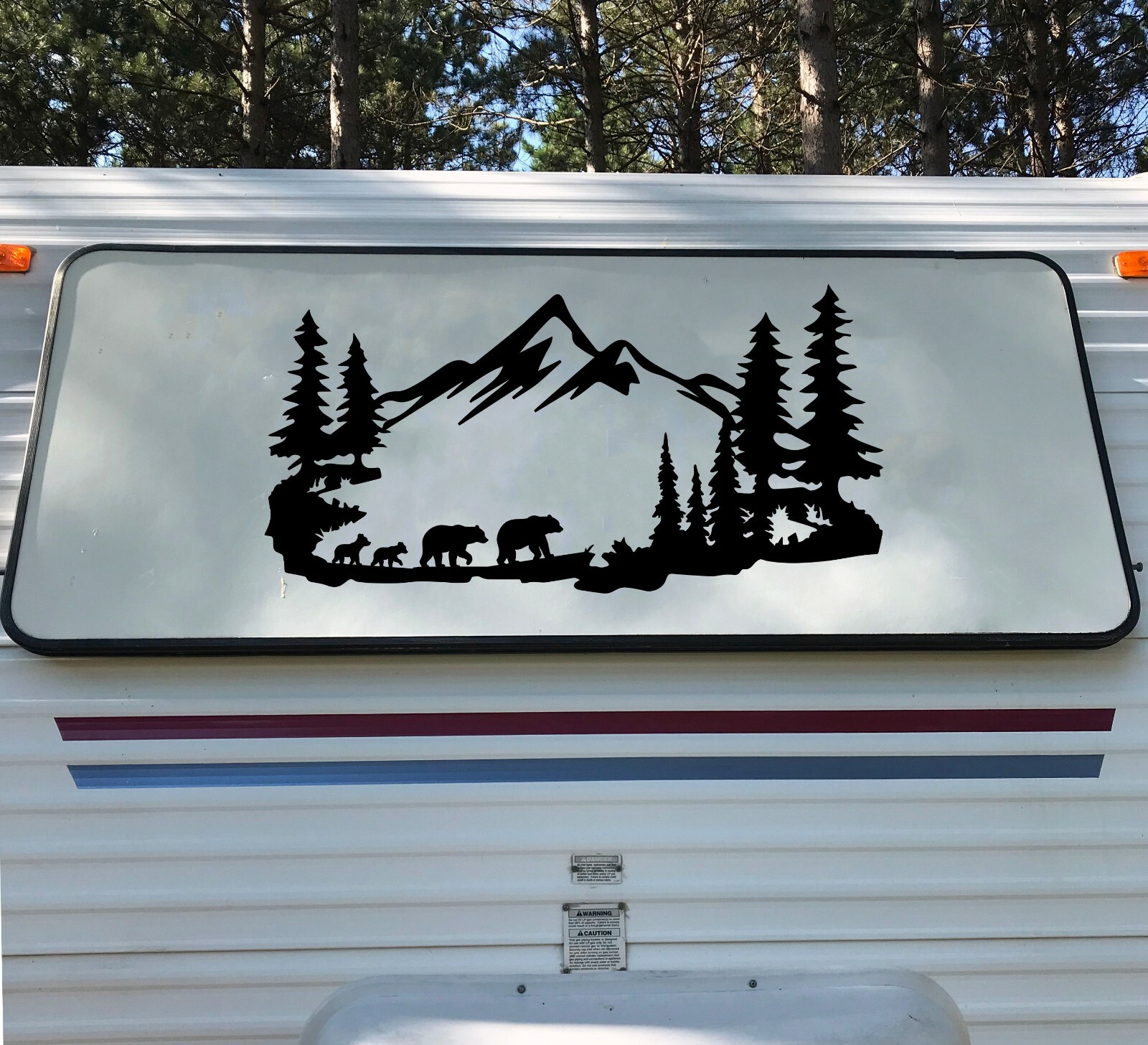 Bear Family Mountain Scene Vinyl Decal V2 RV Motorhome Graphics Die Cut Sticker