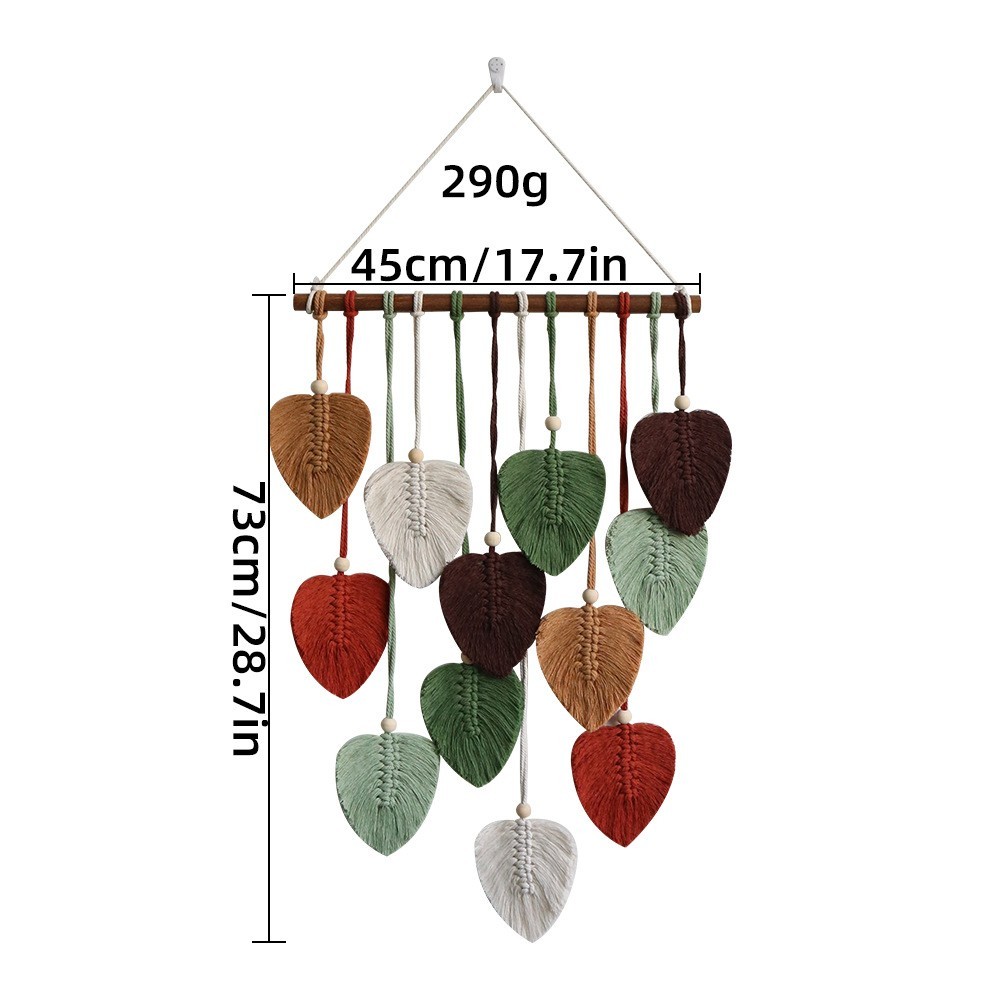 Bohemian Leaf Tapestry Woven Cotton Rustic Wall Hanging 83x45cm Natural Look