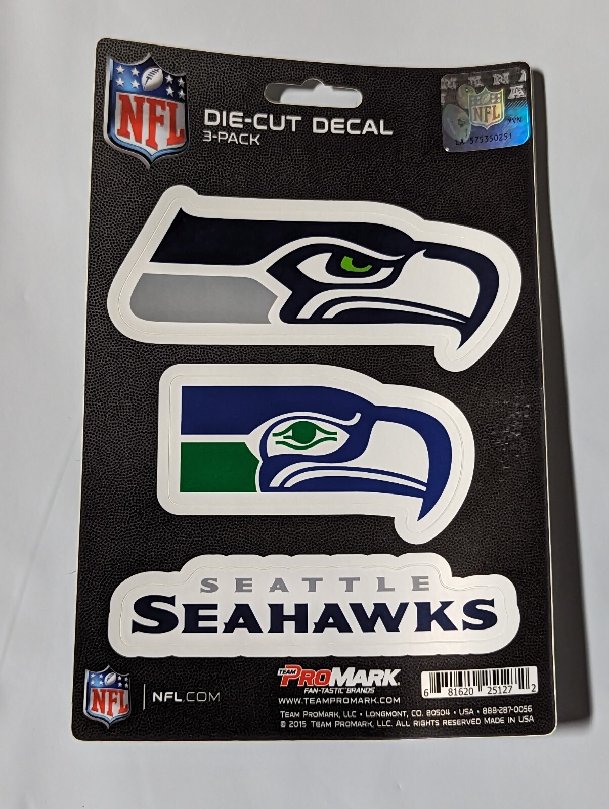 Seattle Seahawks 3-Pack Die-cut Decals Stickers Sheet Measures 5" x 7" New!