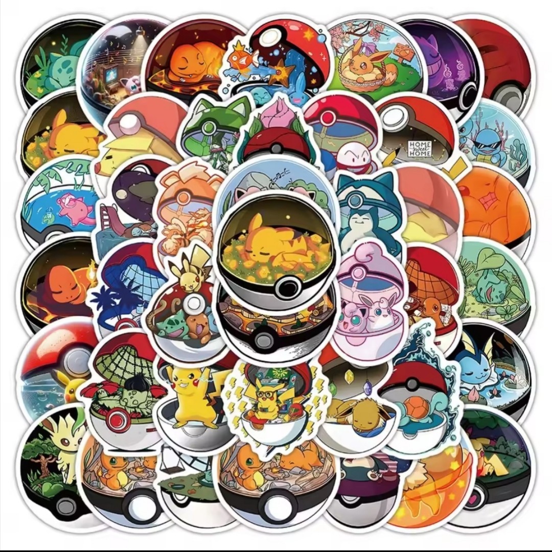 20 PCS Pokémon (Unofficial) Inside Poké Balls Cartoon Games Stickers BRAND NEW
