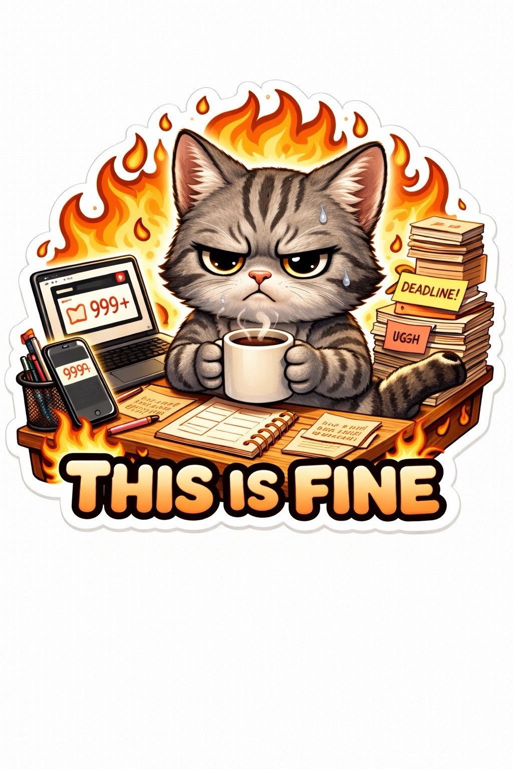 This Is Fine Animal Sticker Set, Funny Office Burnout Meme Decal Pack