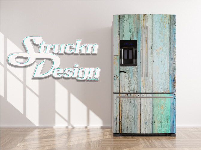 Teal Blue Gray Wood Planks Barn Style Fridge Freezer Wrap Side Door Vinyl Decal