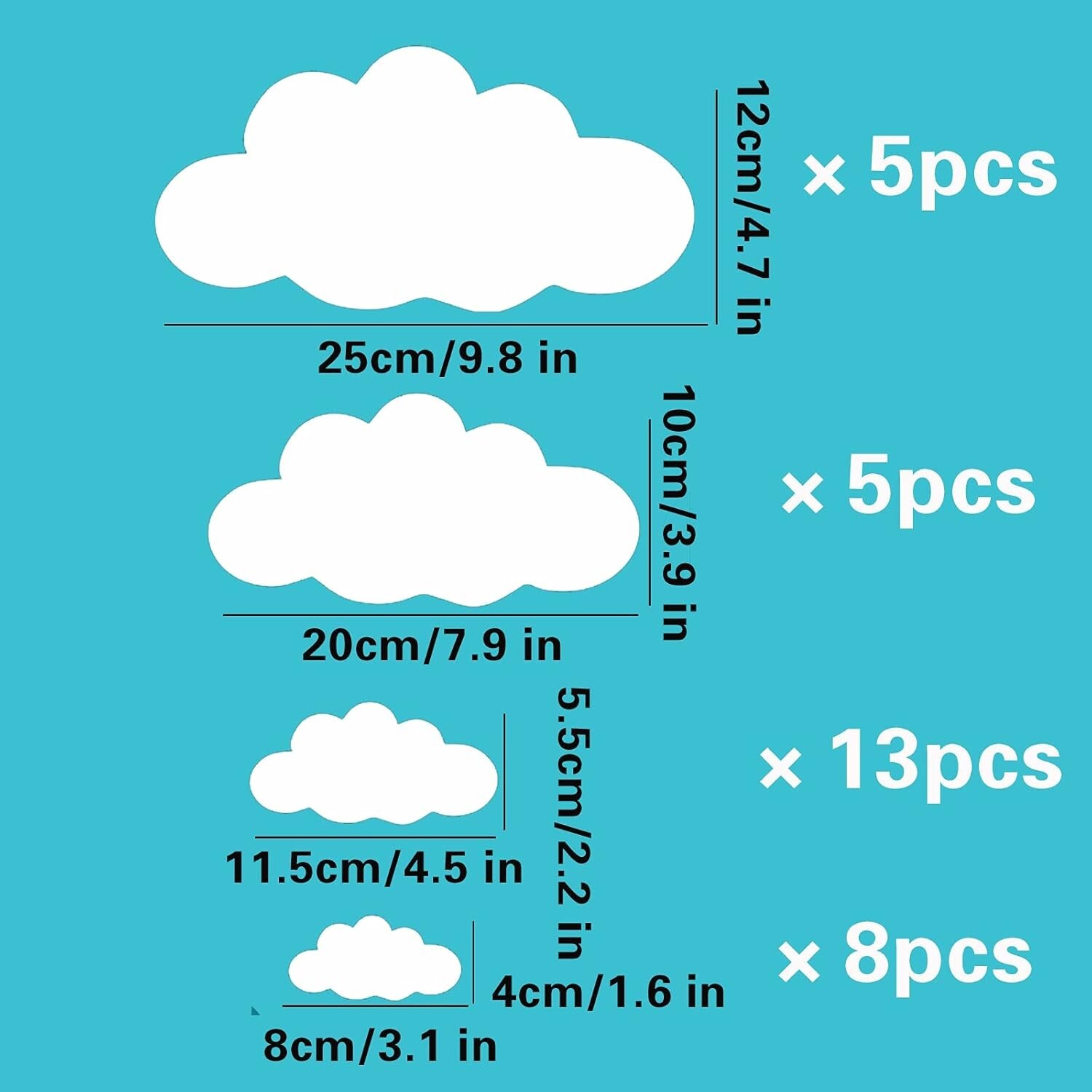 31 PCS Large Cloud Wall Decals Vinyl Sticker Self Adhesive Wallpaper For Bedroom